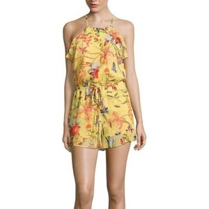 Belle + Sky Women's Size XL Havana Dream Yellow Floral Romper Jumpsuit Sleeveles